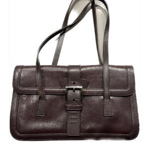 PRADA BURGUNDY LEATHER BUCKLE SHOULDER BAG
